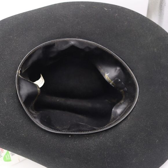 Vintage Black Cowboy Western Hat US 6 7/8 Felted Wool Rockabilly Statement - Picture 16 of 16